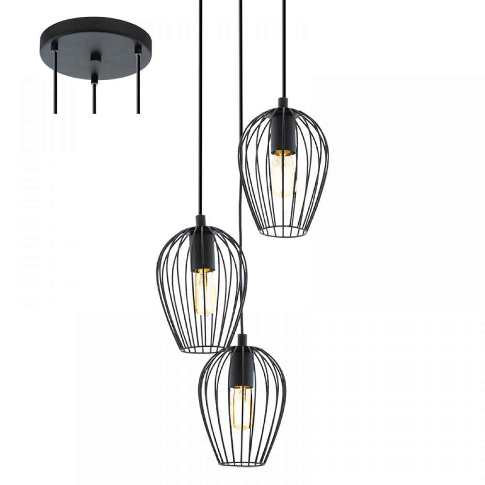 Lamparas Eglo Lampara Vintage Newtown 3L Negro 49479