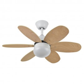 Ventilador Alves DC Blanco 85Ø 2xE27 6 Aspas Blanco-Haya Mando y Temporizador 175791601