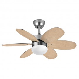 Ventilador Alves DC Niquel 85Ø 2xE27 6 Aspas Wengue-haya Mando y Temporizador 175791633