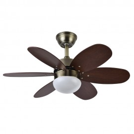 Ventilador Alves DC Cuero 85Ø 2xE27 6 Aspas Cerezo-nogal Mando y Temporizador 175791636