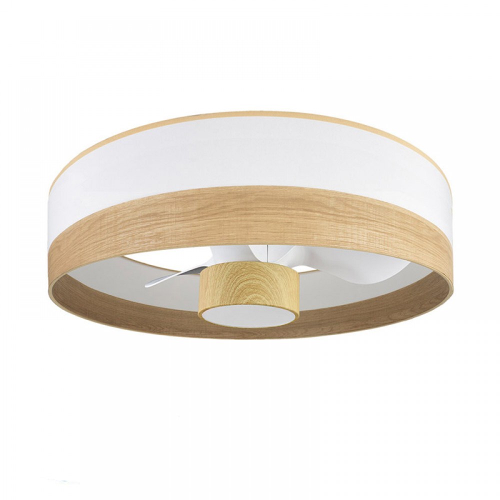 Ventilador Olga DC Blanco-Madera Clara Haya 70Ø 24W 3 Aspas Mando Memoria Y Temporizador 190091785