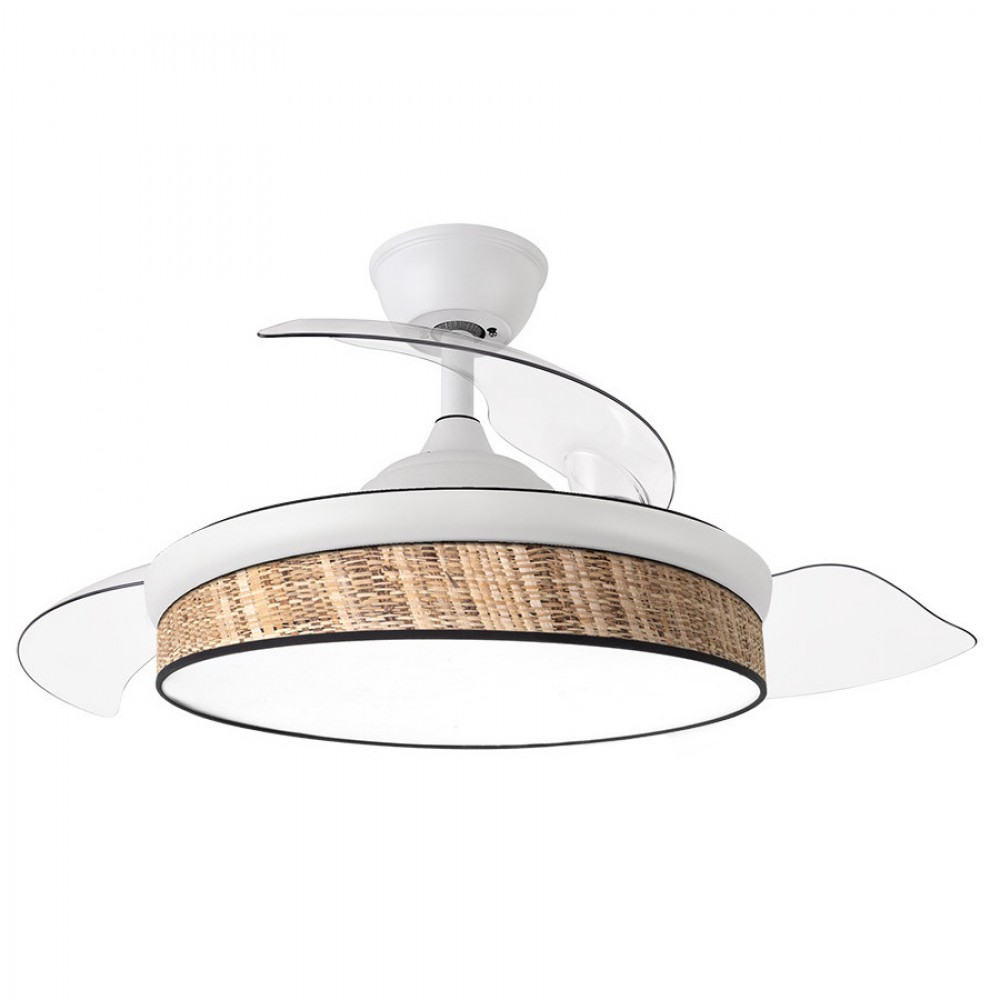 Ventilador Mini Moda DC Blanco-Cañizo Oscuro 91Ø 72w Mando Memoria Y Temporizador 212480701