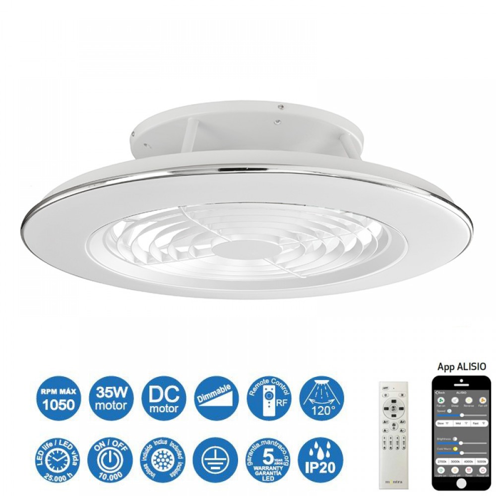 Ventilador ALISIO Blanco DC 30W Plafon Led 70W Mando 6705