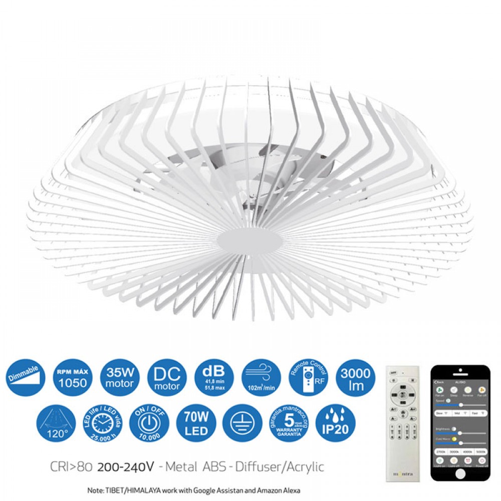 Ventilador HIMALAYA Blanco DC 35W Plafon Led 70W Mando 7120