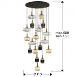Lampara Norma 18 Luces Negro-Laton Dimable 225892D