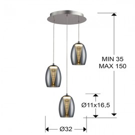 Lampara Led Nebula Cromo 3 Doble Tulipa 5W 584326