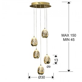 Lampara Led Rocio Oro 5L Cristal Champan Burbujas 783529