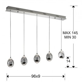 Lampara Led Rocio Cromo 5L Cristal Burbujas 783618