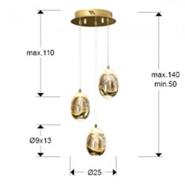 Lampara Led Rocio Oro 3L Cristal Champan Burbujas 783741
