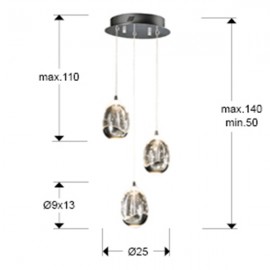 Lampara Led Rocio Cromo 3L Cristal Burbujas 783753