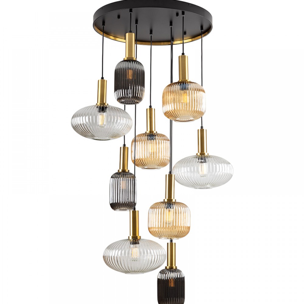 Lampara Norma 9 Luces Negro-Laton Dimable 225090D