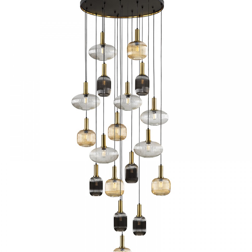Lampara Norma 18 Luces Negro-Laton Dimable 225892D