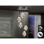 Lampara Led Rocio Cromo 5L Cristal Burbujas Mando 783517D