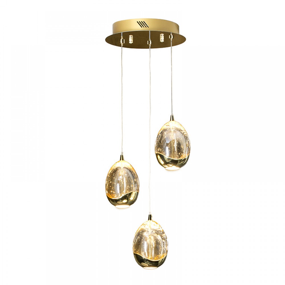 Lampara Led Rocio Oro 3L Cristal Champan Burbujas 783741