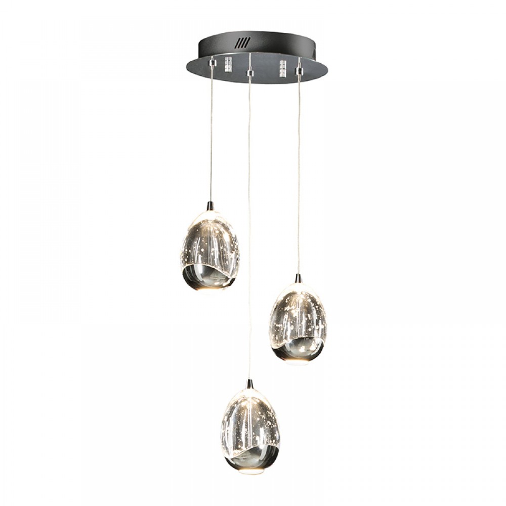 Lampara Led Rocio Cromo 3L Cristal Burbujas 783753