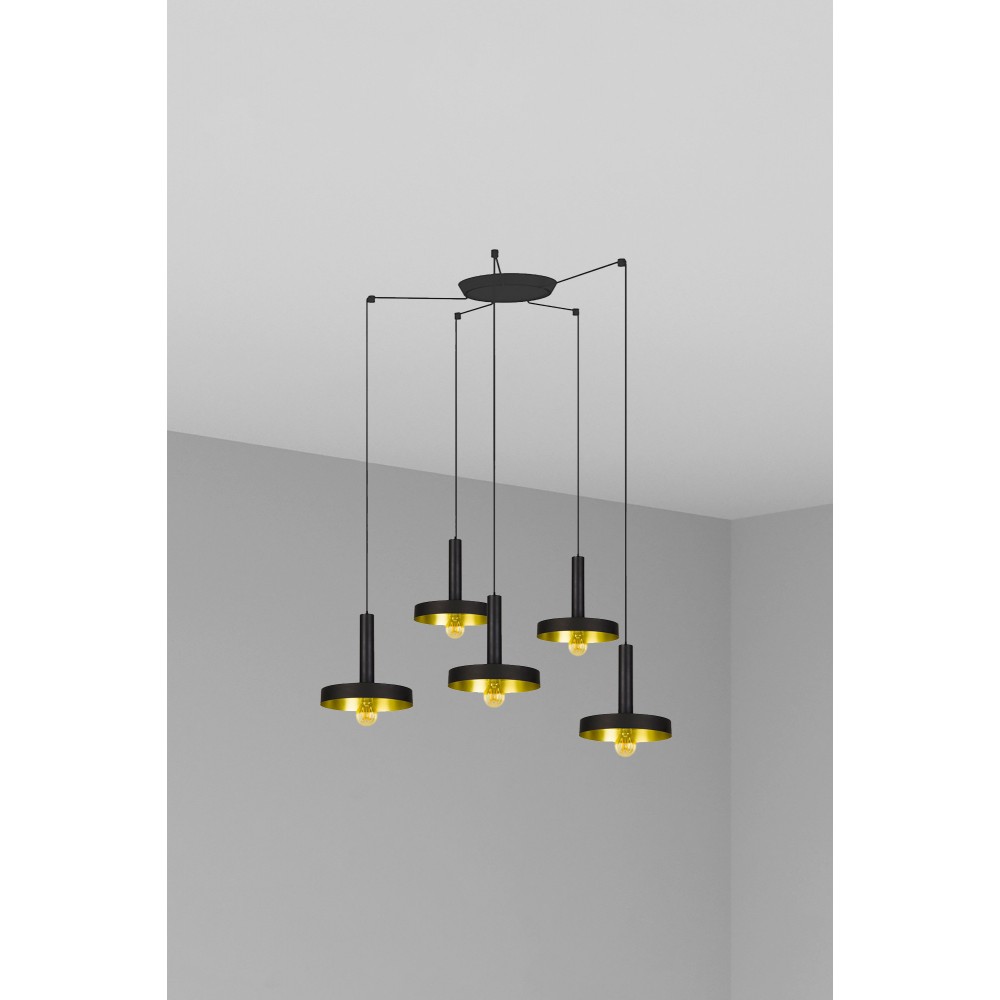 Faro Whizz Colgante Negro-Oro Satinado E27 60W 5L 20160-5L