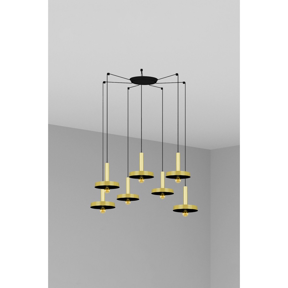 Faro Whizz Colgante Oro Satinado-Negro E27 60W 7L 20161-7L