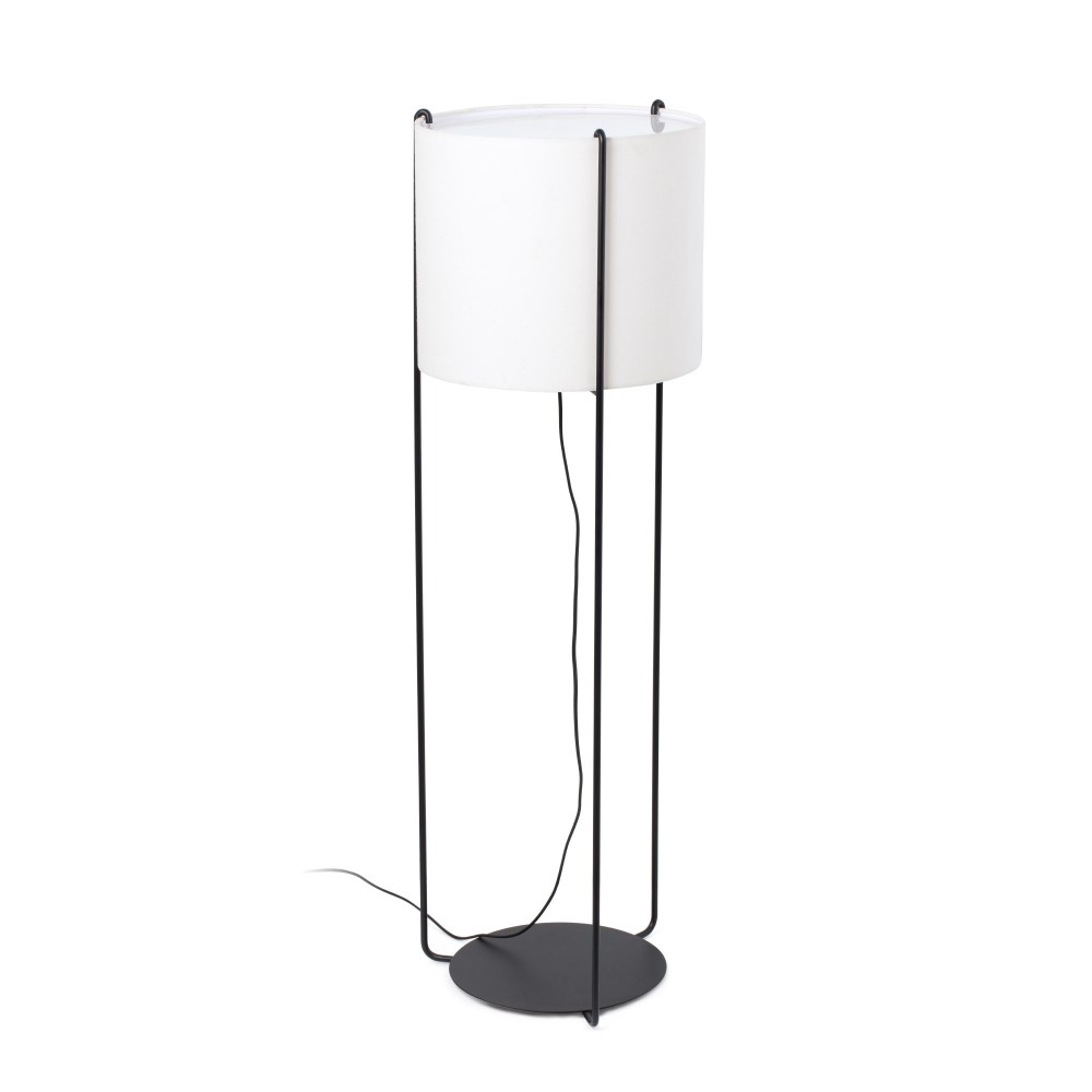 Faro Drum Pie De Salon Negro Pantalla Beige 1xE27 24023-33