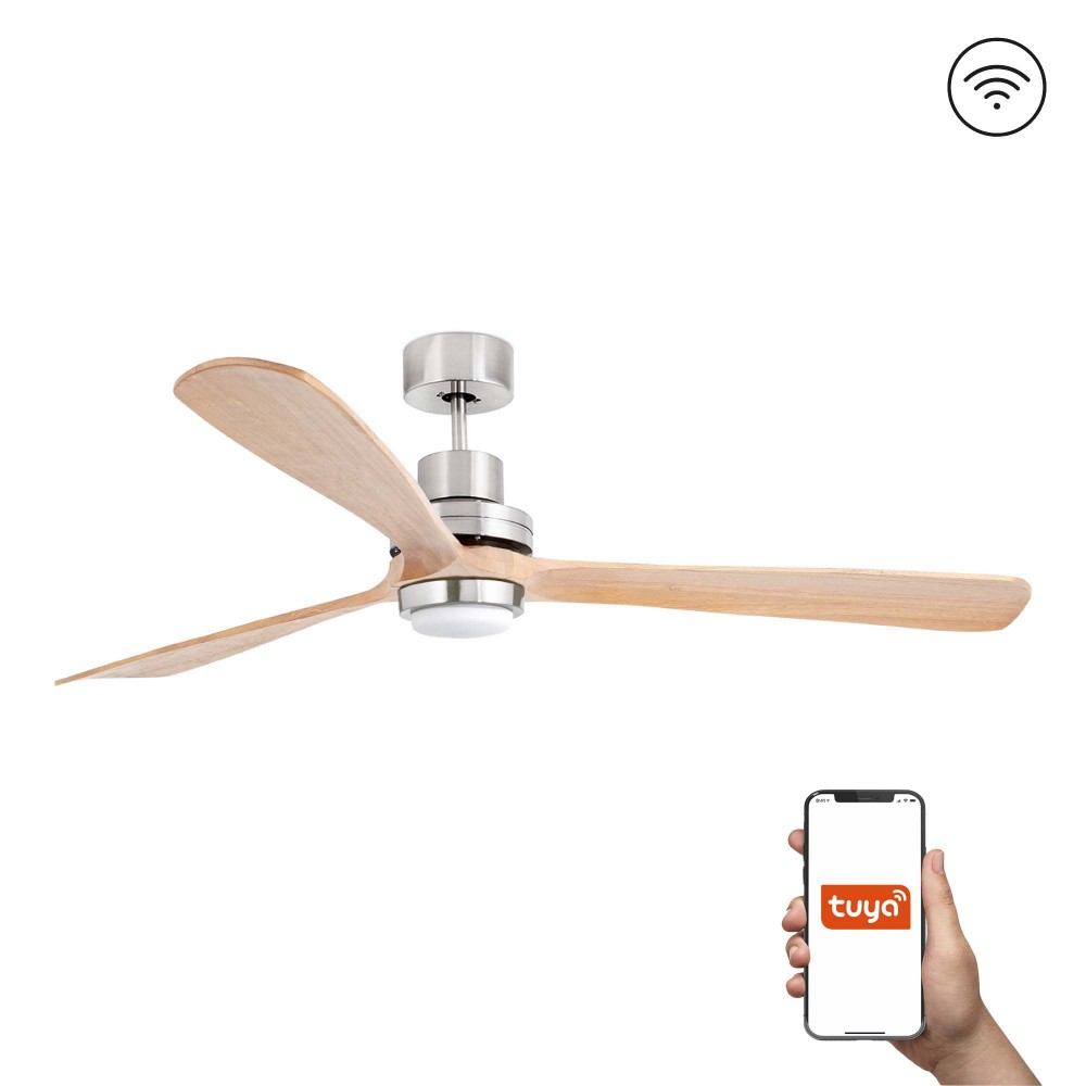 Faro Ventilador Lantau Xl Led Ventilador Niquel Mate-Pino Tuya 33505Dcwt