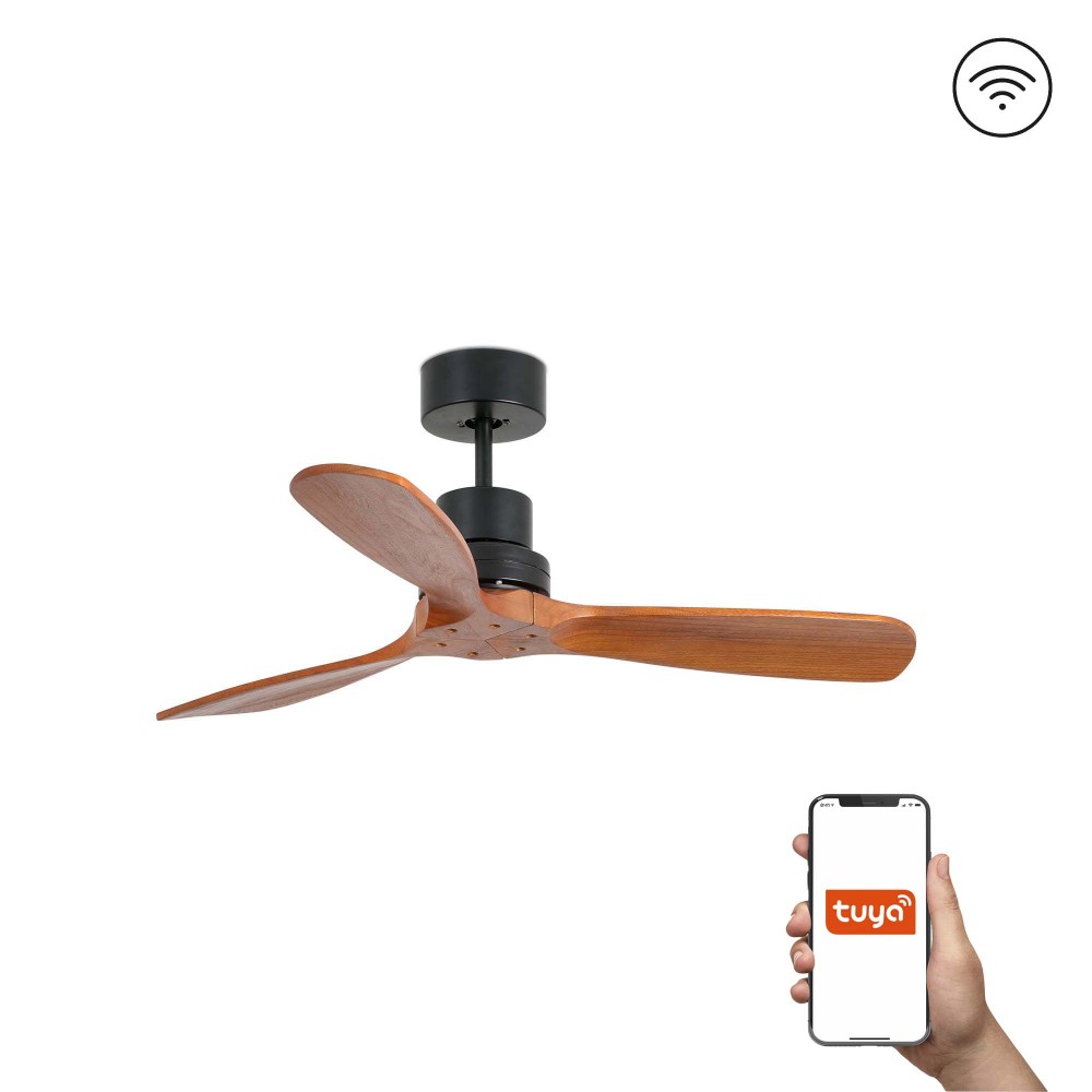 Faro Ventilador Mini Lantau S Ventilador Negro Mate-Nogal Tuya 33517Dcwt