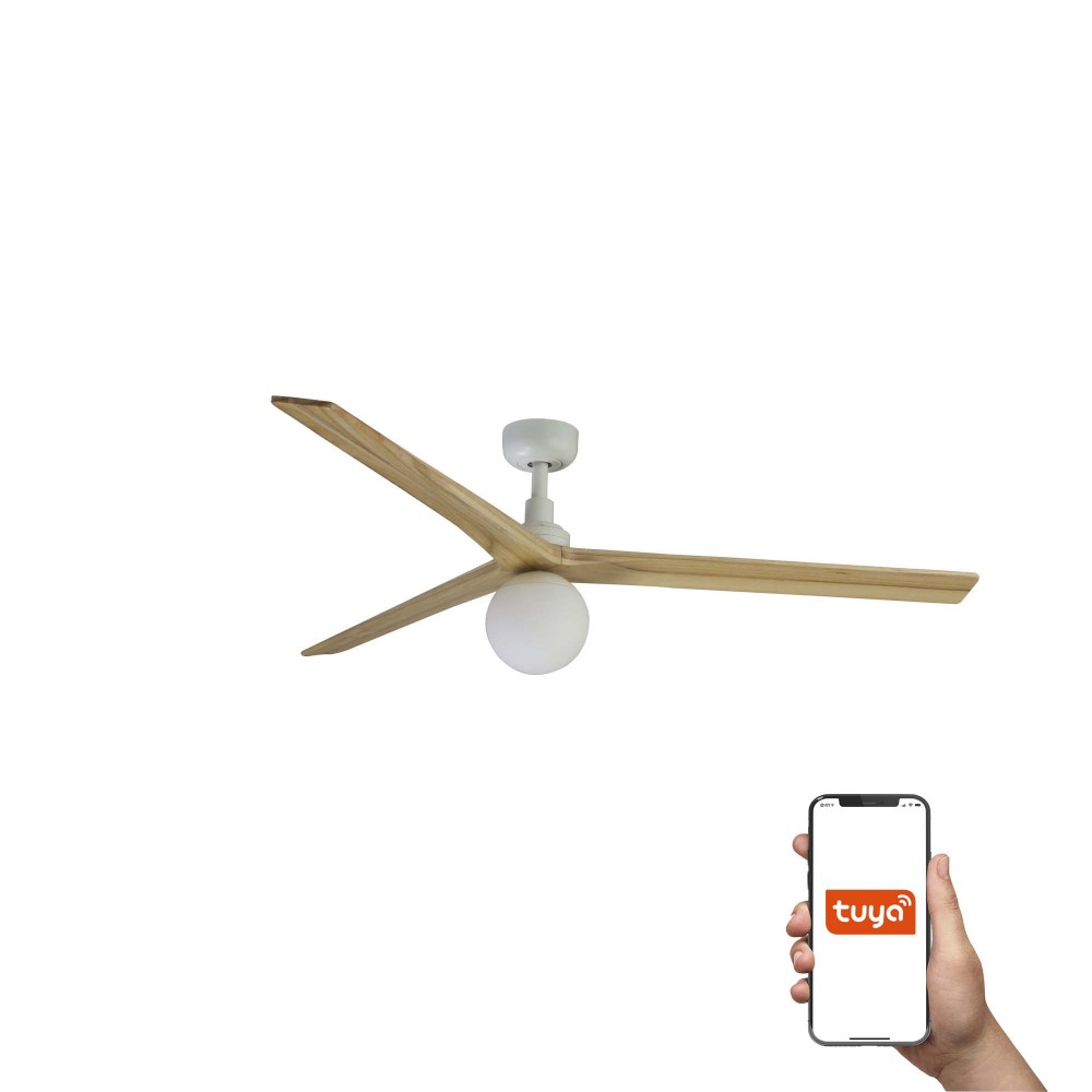 Faro Ventilador Klim L Ventilador Blanco-Madera Roble E27 Tuya 34279Wt-11L