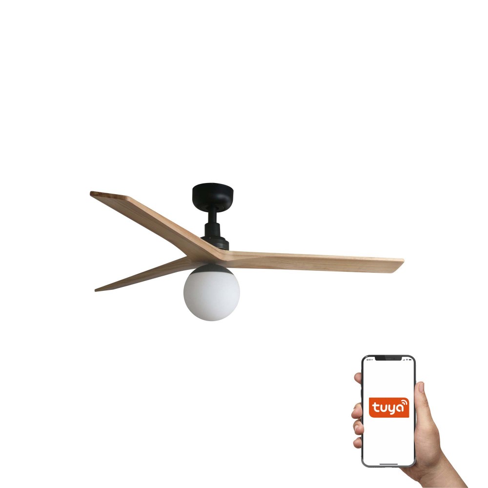 Faro Ventilador Klim M Ventilador Negro-Madera Pino E27 Tuya 34283Wt-11L