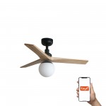 Faro Ventilador Klim S Ventilador Negro-Madera Roble E27 Tuya 34284Wt-11L