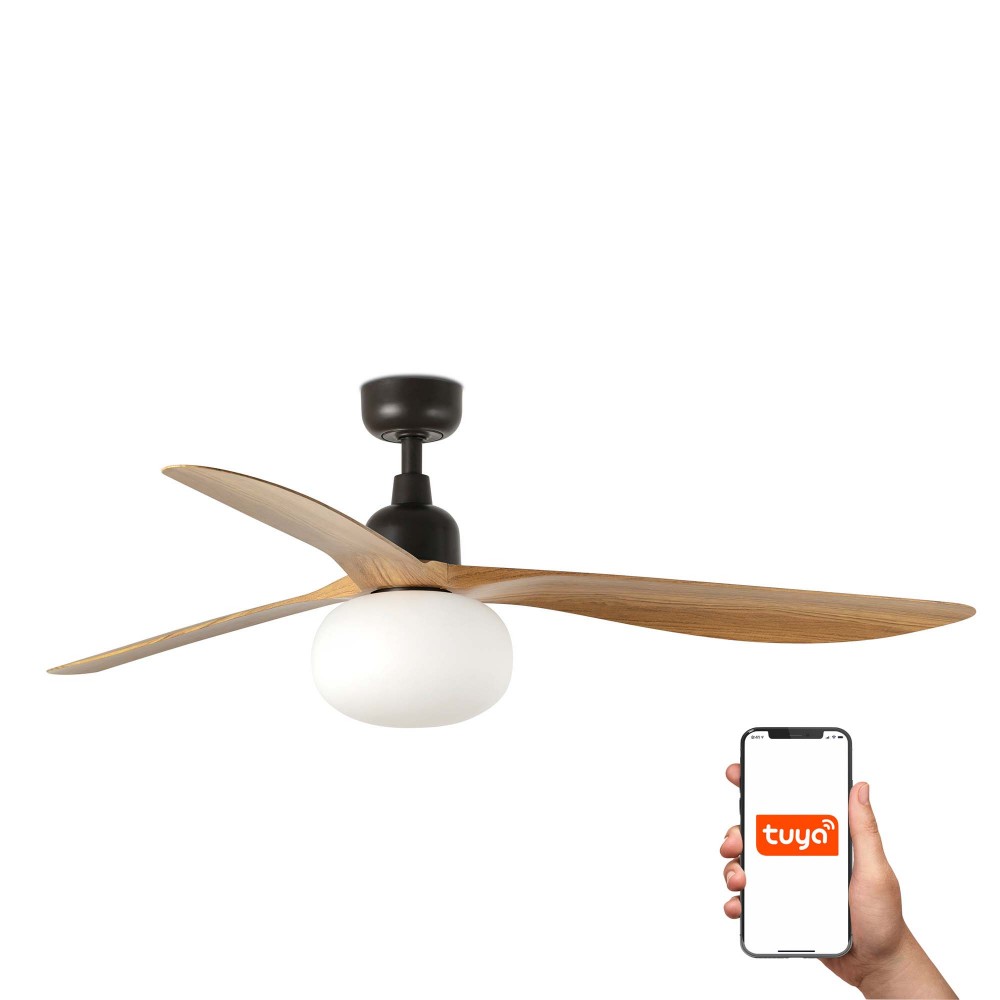 Faro Ventilador Outwood L Ventilador Marron-Madera Roble Ip44 1X27 Tuya 34360Wt-11L