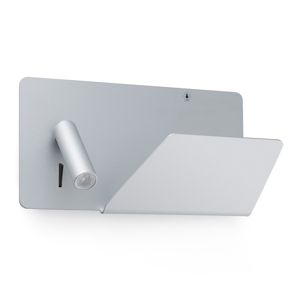 Faro Suau Aplique Derecha Gris Plata Usb Led 3W 3000K 62123