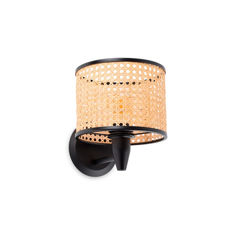 Faro Mambo Apl.Negro Pantalla Ratan 1xE27 ø210x200xø210 64307-47